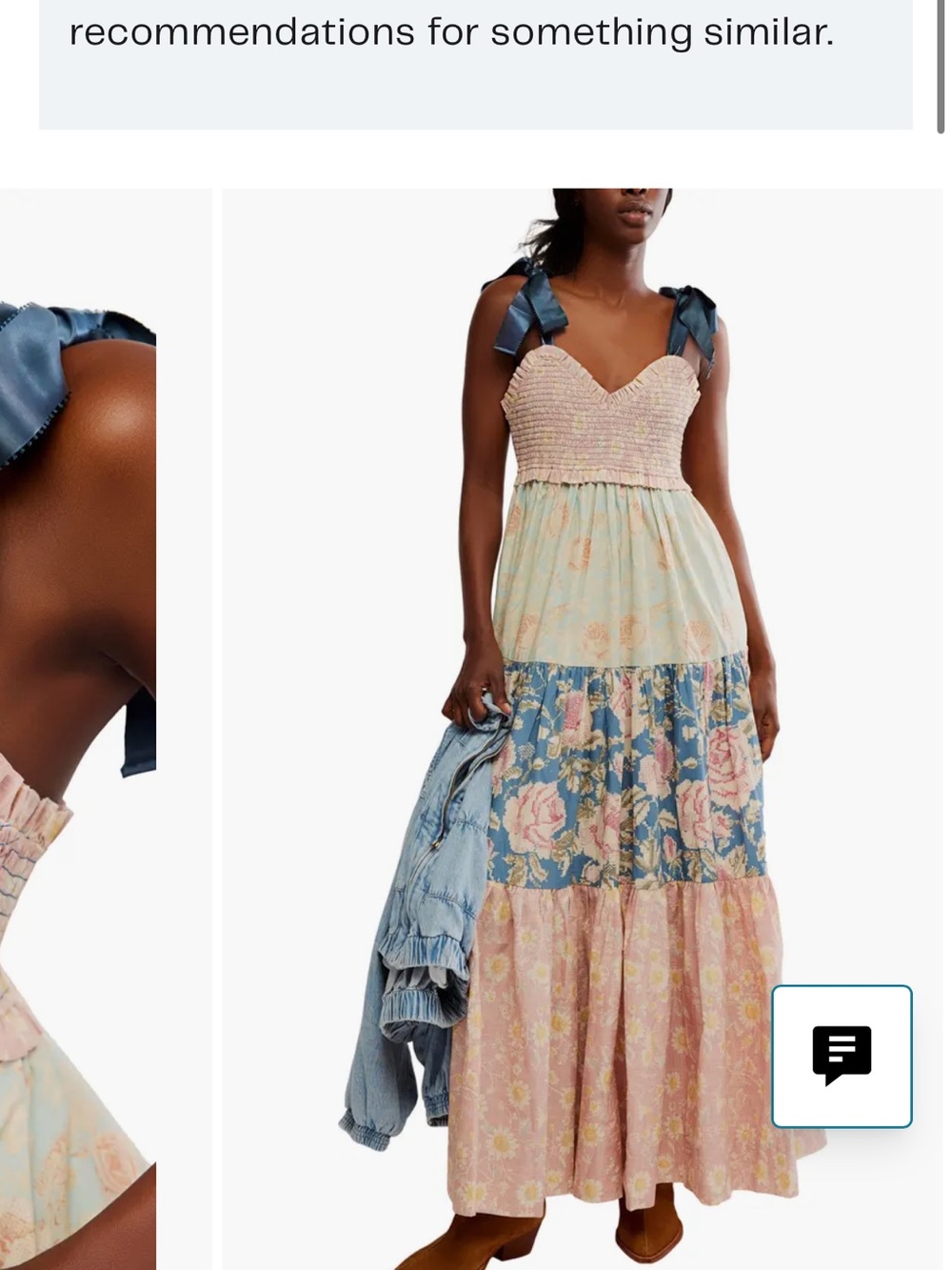 Free People Pastel Patchwork Floral Maxi Dress with Navy Ribbon Straps